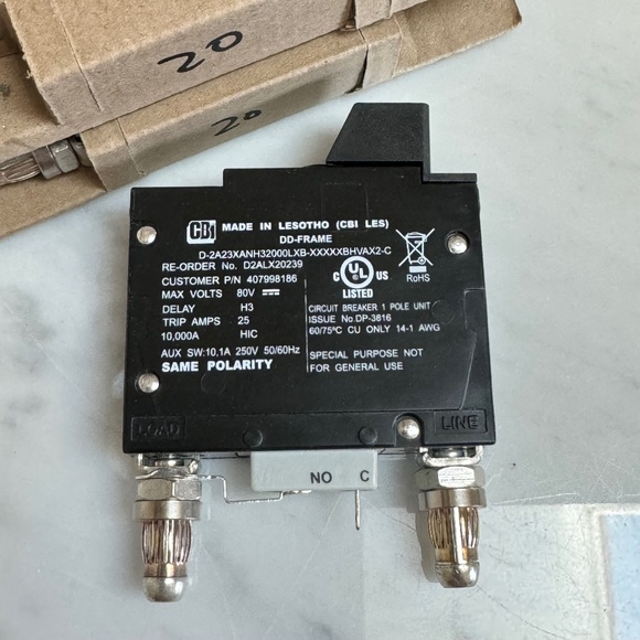 Lot of 2 - CBI Circuit Breaker D2ALX20239 20Amp Bullet Style DD-Frame 1 Pole 80V - Picture 1 of 7